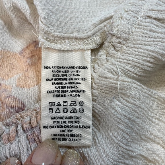 Free People Peasant Blouse Floral Gauze Ruffle Trim Beige Size Small Women - Picture 5 of 6